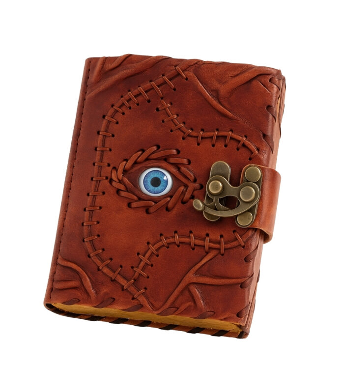 Hocus Pocus Leather Journal with Lock – Magic Eye Spell Book of Shadows, Grimoire Journal, Witchcraft Notebook
